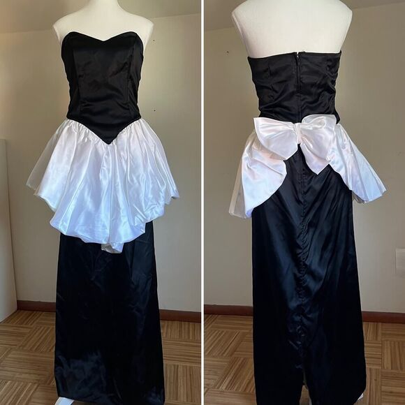 Vintage Formal Evening Ballgown Black Tie Peplum Poofy Strapless Maxi Size‎ 6 - Picture 1 of 9